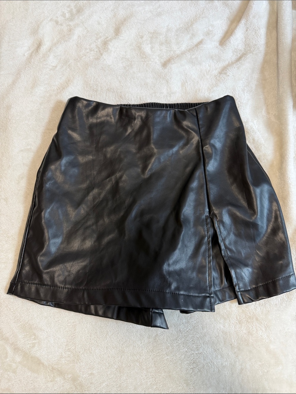 Black Faux Leather A-Line Mini Skort